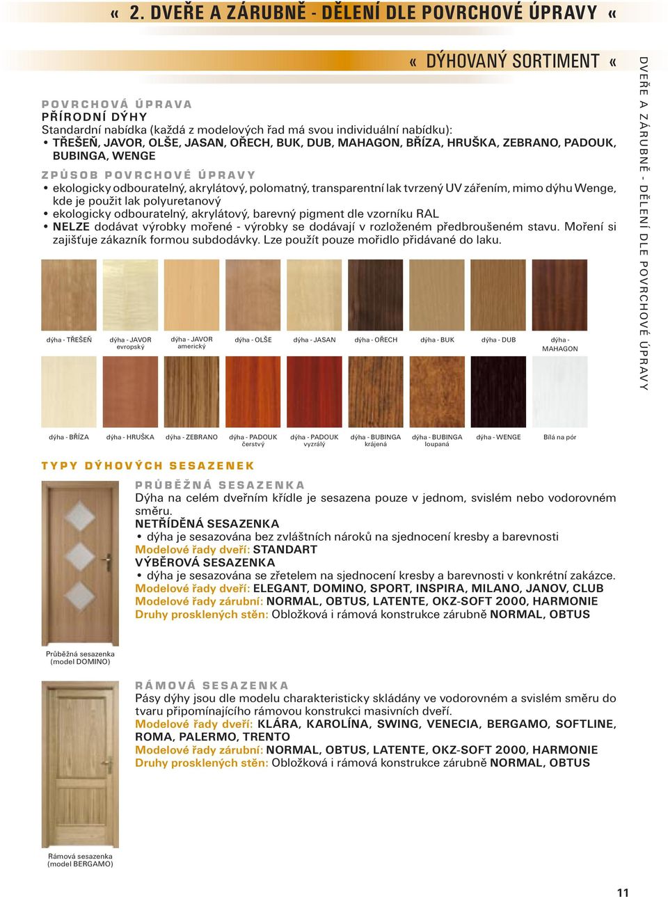 lak tvrzený UV zářením, mimo dýhu Wenge, kde je použit lak polyuretanový ekologicky odbouratelný, akrylátový, barevný pigment dle vzorníku RAL NELZE dodávat výrobky mořené - výrobky se dodávají v