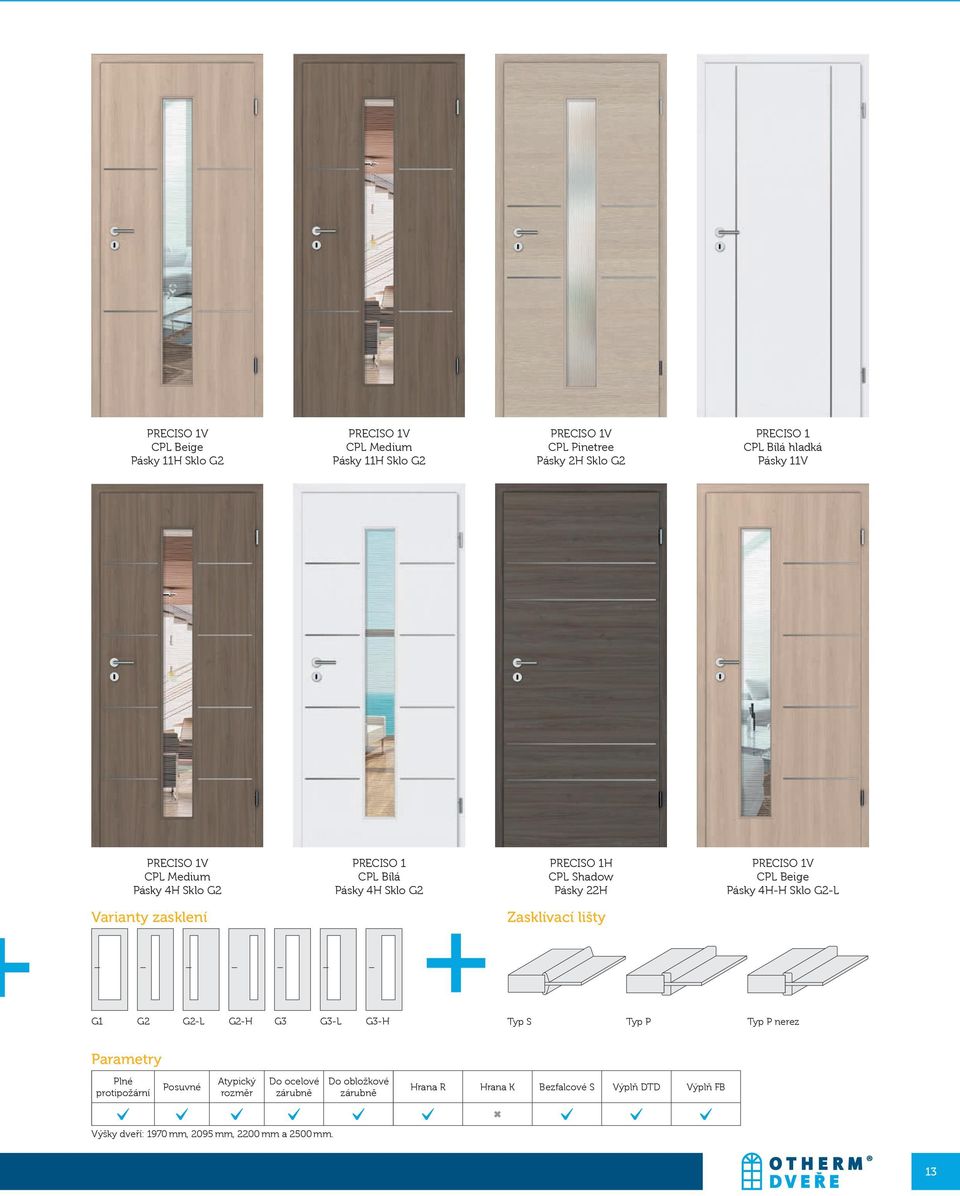 4H-H Sklo G2-L Varianty zasklení Zasklívací lišty G1 G2 G2-L G2-H G3 G3-L G3-H Typ S Typ P Typ P nerez Parametry Plné protipožární Posuvné
