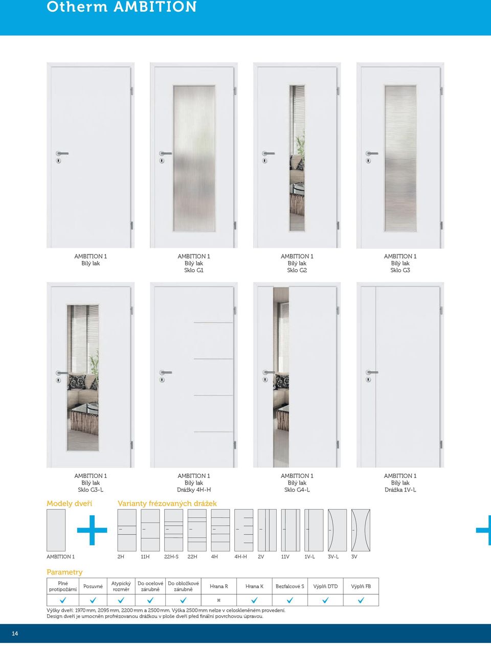 obložkové zárubně Hrana R Hrana K Bezfalcové S Výplň DTD Výplň FB Výšky dveří: 1970 mm, 2095 mm, 2200 mm a 2500 mm.