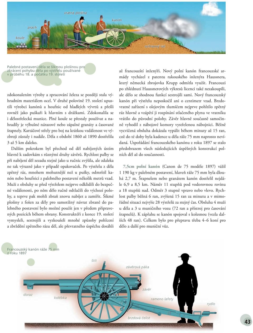 století upustili výrobci kanónů a houfnic od hladkých vývrtů a přešli rovněž jako puškaři k hlavním s drážkami. Zdokonalila se i dělostřelecká munice.