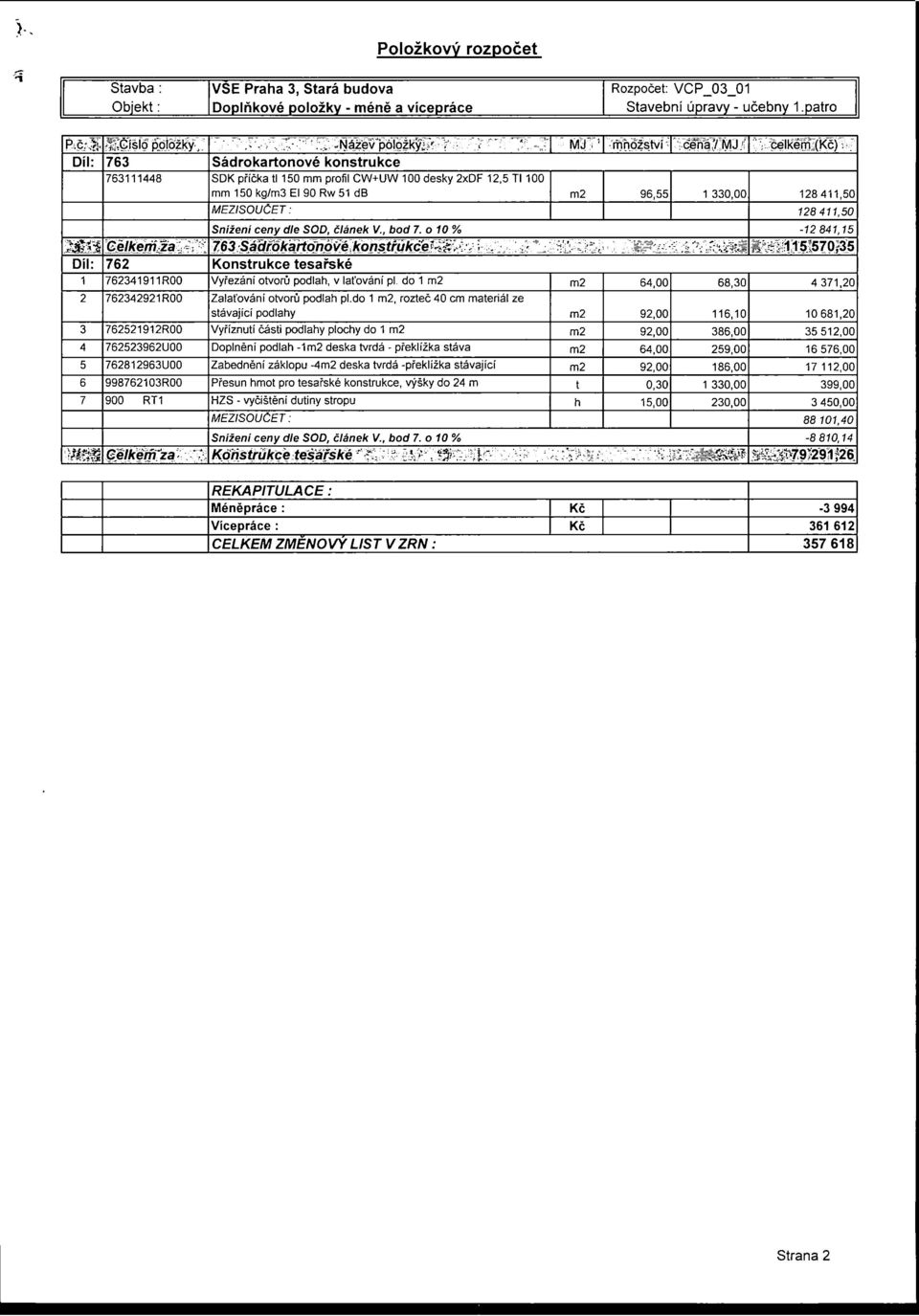 128411,50 MEZISOUČET: 128 411,50 Sníženi ceny dle SOD, článek V., bod 7. o 10% -12 841,15 mm 9 : w:-,;:: ^ ^.