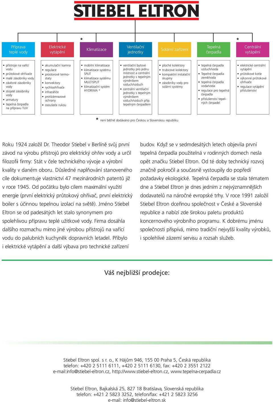 osoušeče rukou mobilní klimatizace klimatizace systému SPLIT klimatizace systému MULTISPLIT klimatizační systém HYDRIMA * ventilační bytové jednotky pro jednu místnost a centrální jednotky s tepelným