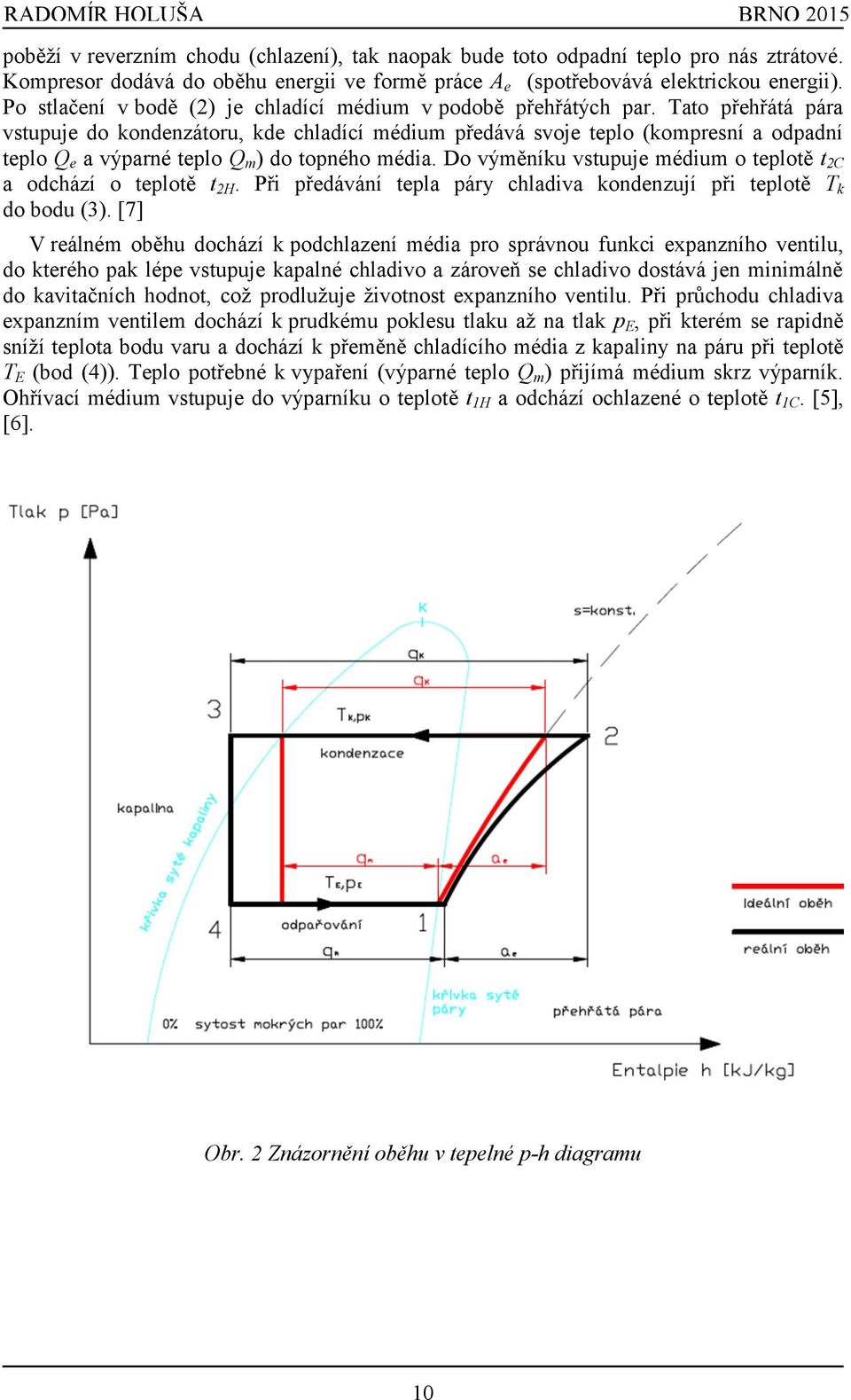 Tato přehřátá pára vstupuje do kondenzátoru, kde chladící médium předává svoje teplo (kompresní a odpadní teplo Q e a výparné teplo Q m ) do topného média.