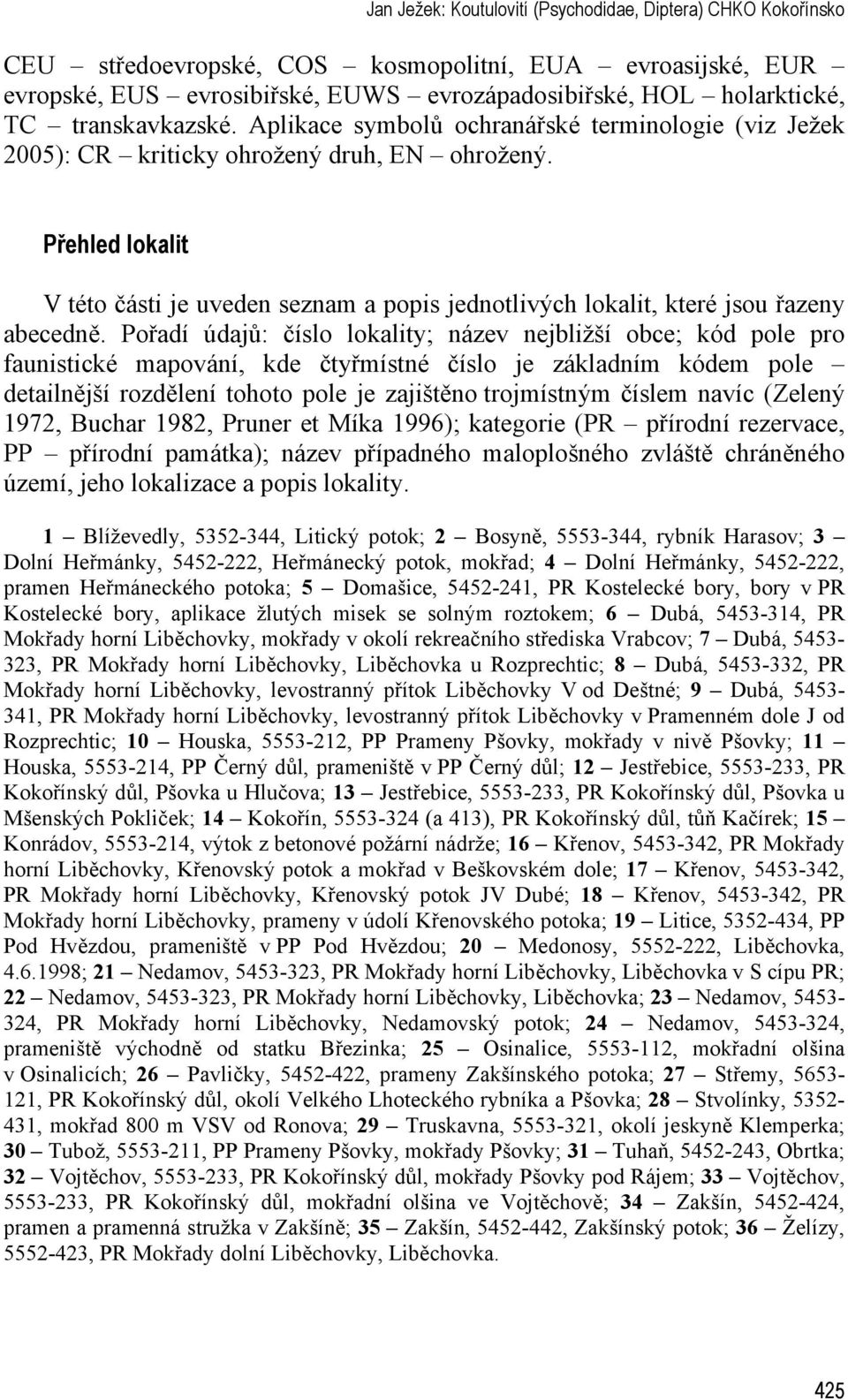 Přehled lokalit V této části je uveden seznam a popis jednotlivých lokalit, které jsou řazeny abecedně.