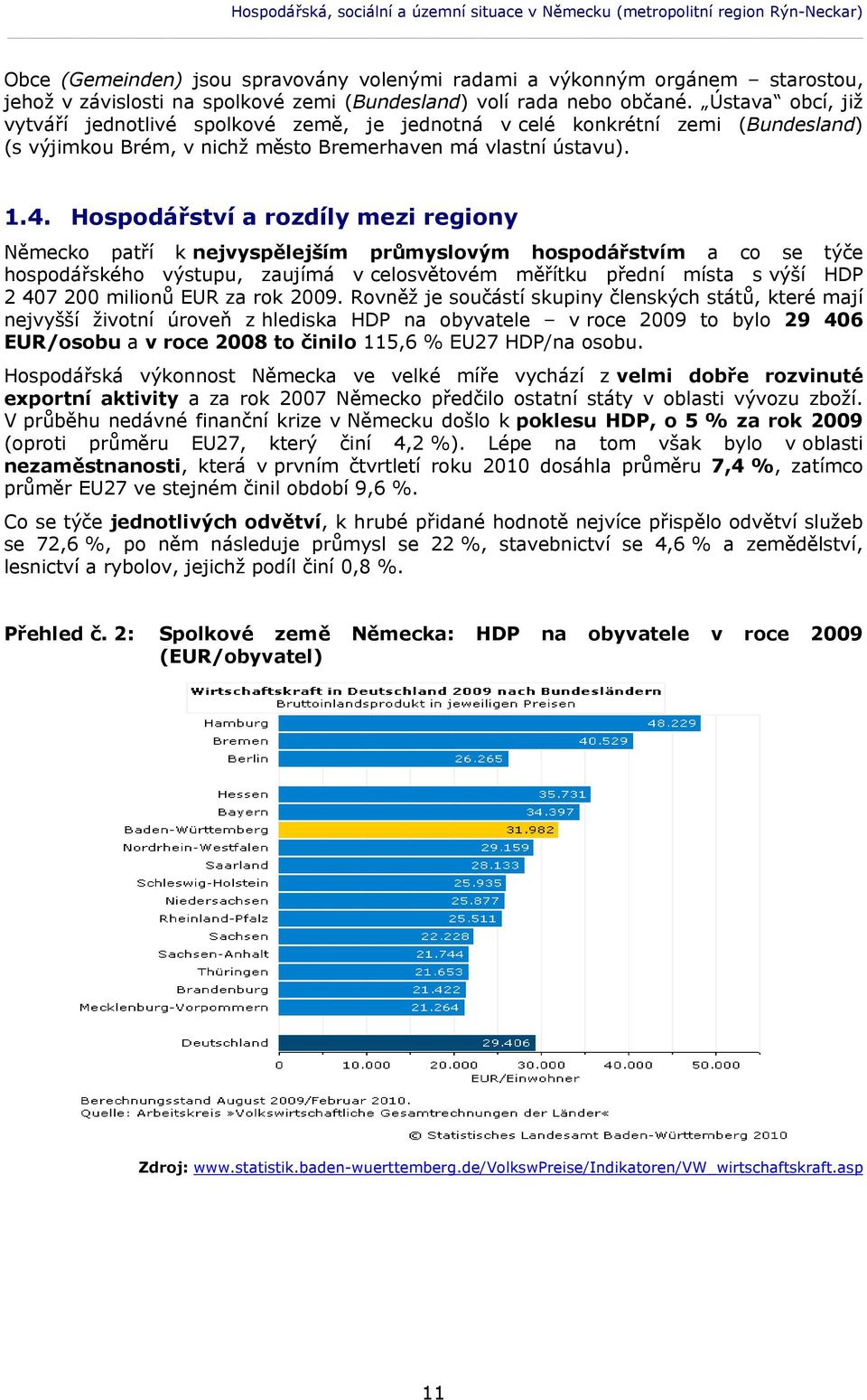 4. Hospodářství a rozdíly mezi regiony Německo patří k nejvyspělejším průmyslovým hospodářstvím a co se týče hospodářského výstupu, zaujímá v celosvětovém měřítku přední místa s výší HDP 2 407 200