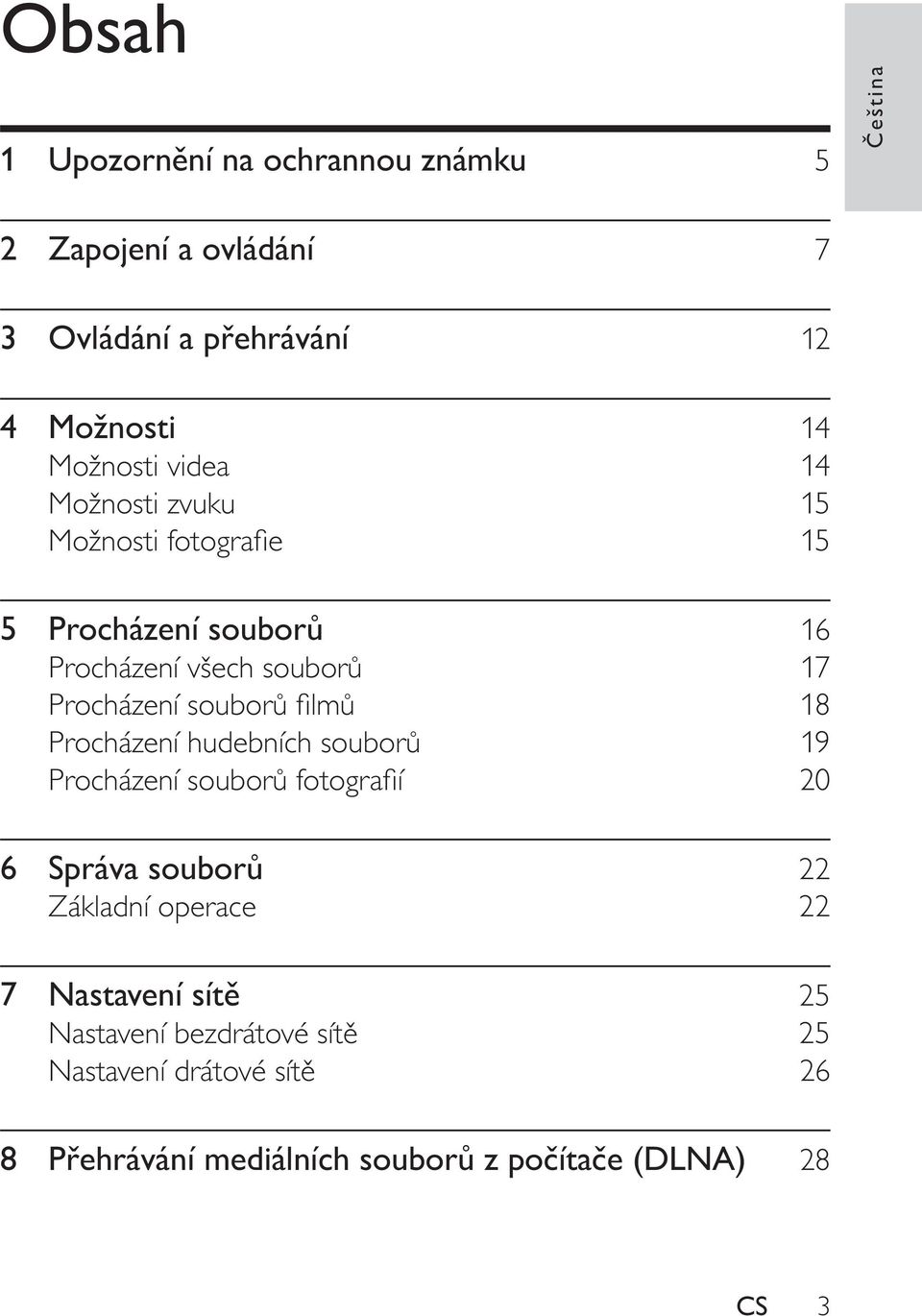 filmů 18 Procházení hudebních souborů 19 Procházení souborů fotografií 20 6 Správa souborů 22 Základní operace 22 7