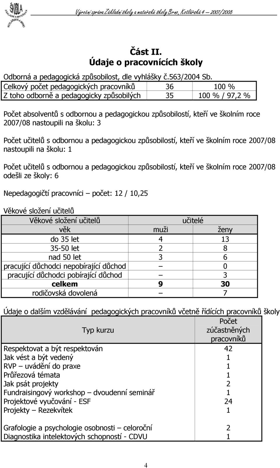 nastoupili na školu: 3 Počet učitelů s odbornou a pedagogickou způsobilostí, kteří ve školním roce 2007/08 nastoupili na školu: Počet učitelů s odbornou a pedagogickou způsobilostí, kteří ve školním