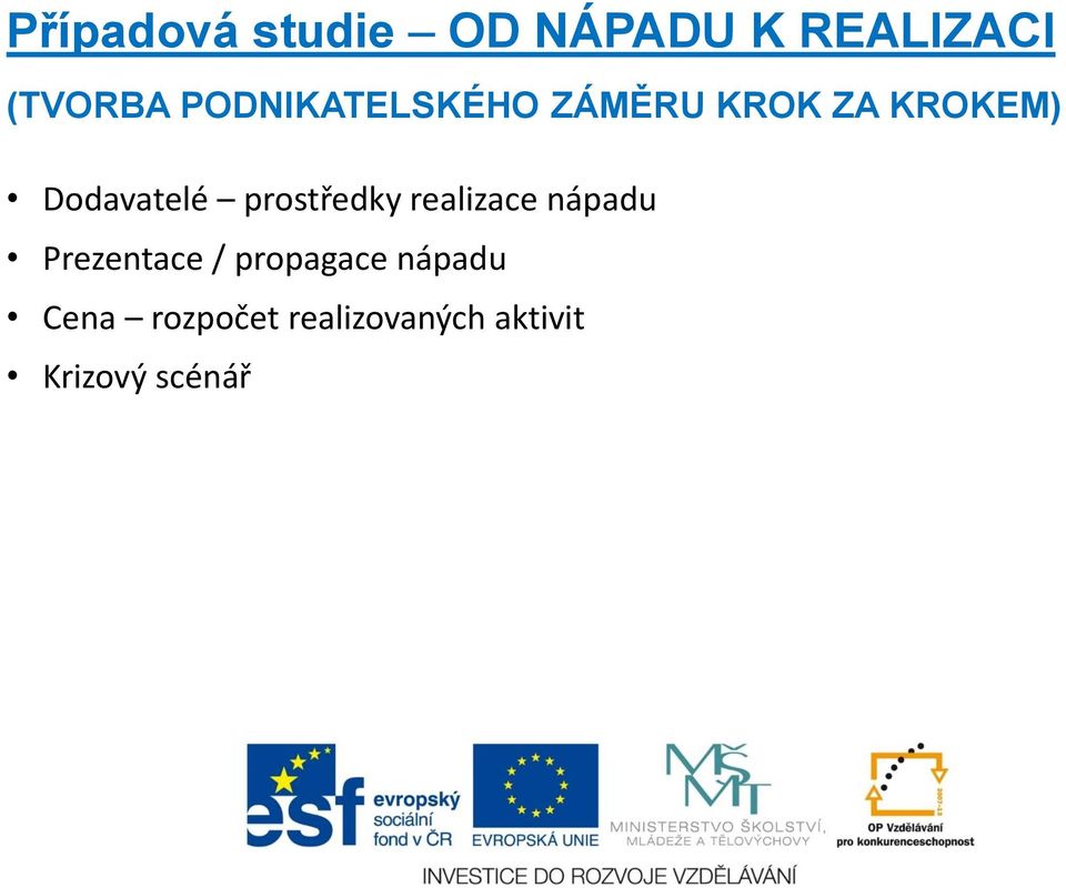 prostředky realizace nápadu Prezentace / propagace