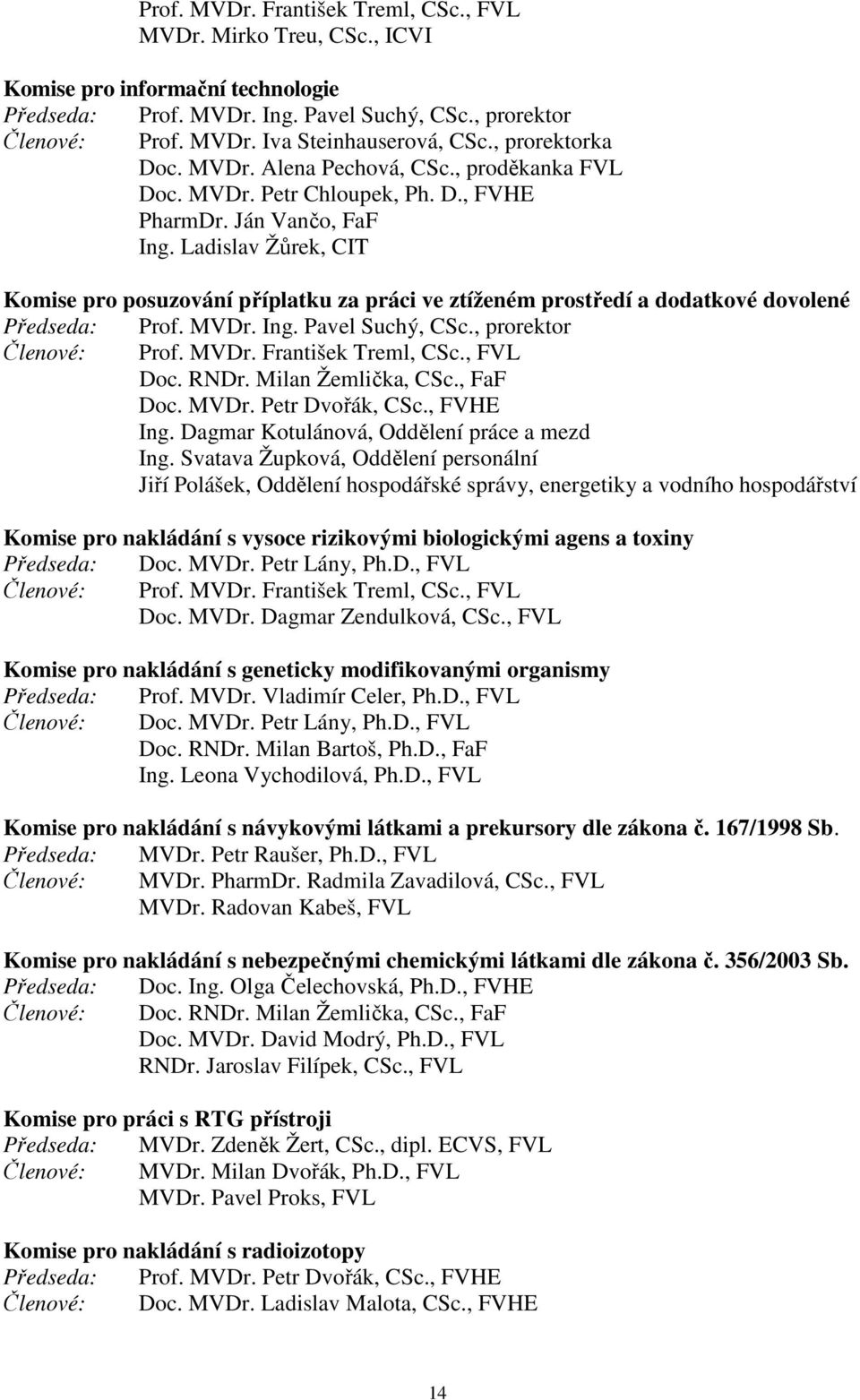 Ladislav Žůrek, CIT Komise pro posuzování příplatku za práci ve ztíženém prostředí a dodatkové dovolené Předseda: Prof. MVDr. Ing. Pavel Suchý, CSc., prorektor Členové: Prof. MVDr. František Treml, CSc.