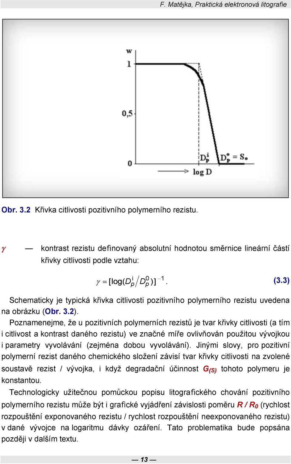 3) Schematicky je typická křivka citlivosti pozitivního polymerního rezistu uvedena na obrázku (Obr. 3.2).