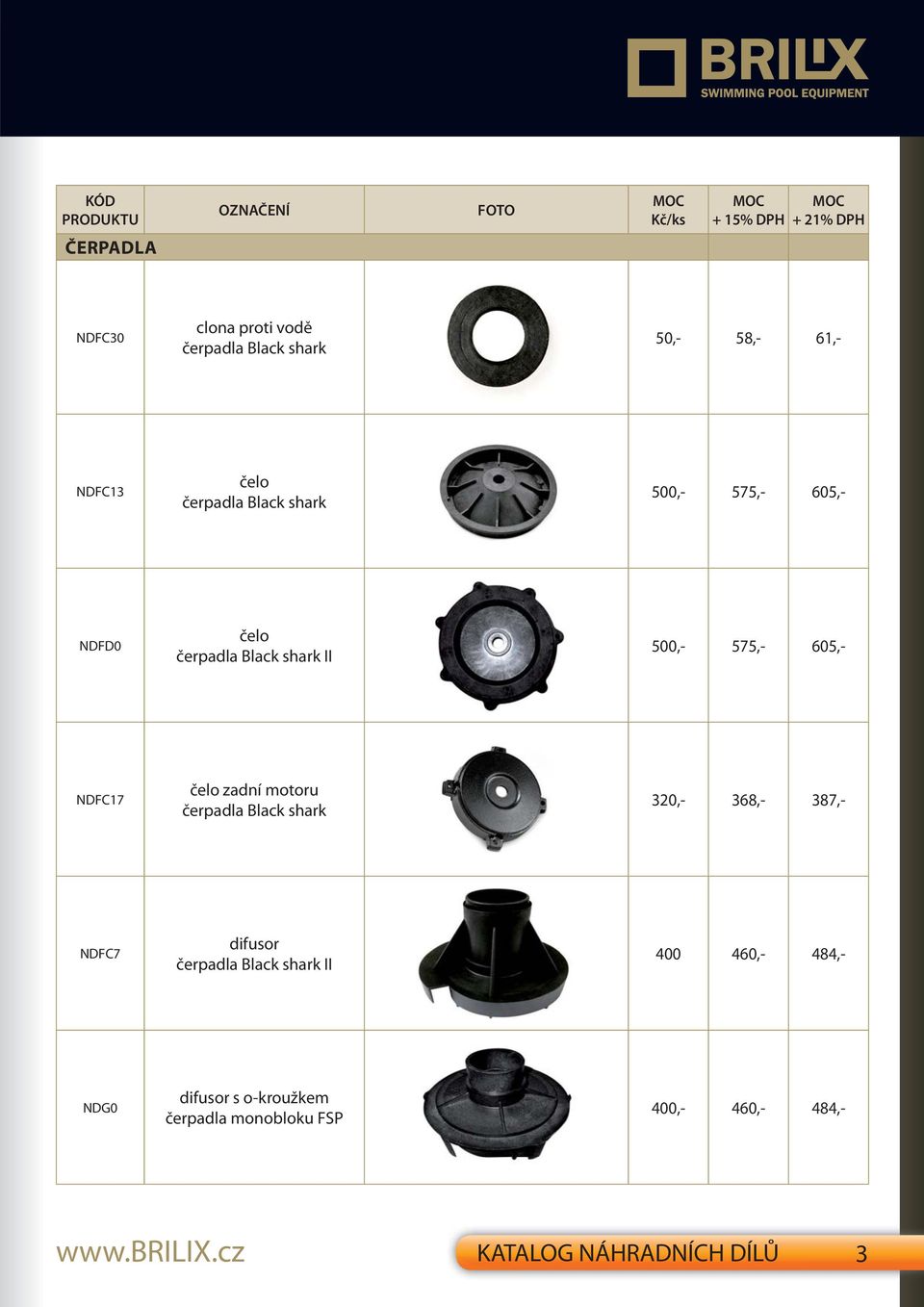 motoru čerpadla Black shark 320,- 368,- 387,- NDFC7 difusor čerpadla Black shark II 400 460,-