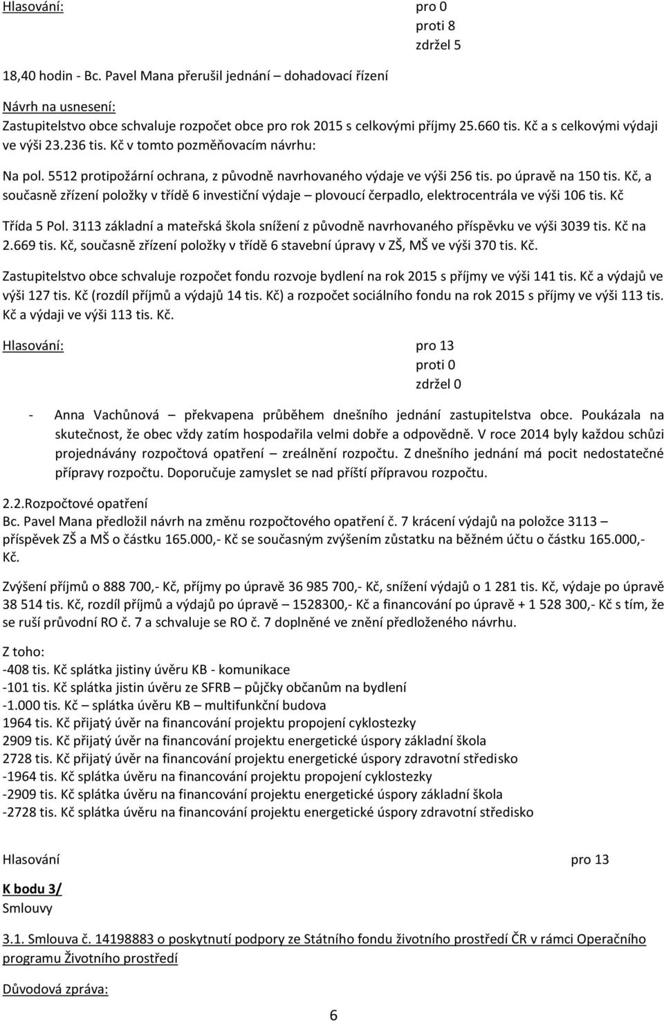 Kč, a současně zřízení položky v třídě 6 investiční výdaje plovoucí čerpadlo, elektrocentrála ve výši 106 tis. Kč Třída 5 Pol.
