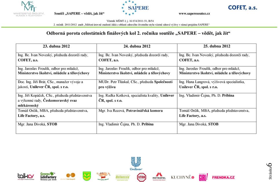 , manažer vývoje a jakosti, Unilever ČR, spol. s r.o. Ing. Jiří Kopáček, CSc.