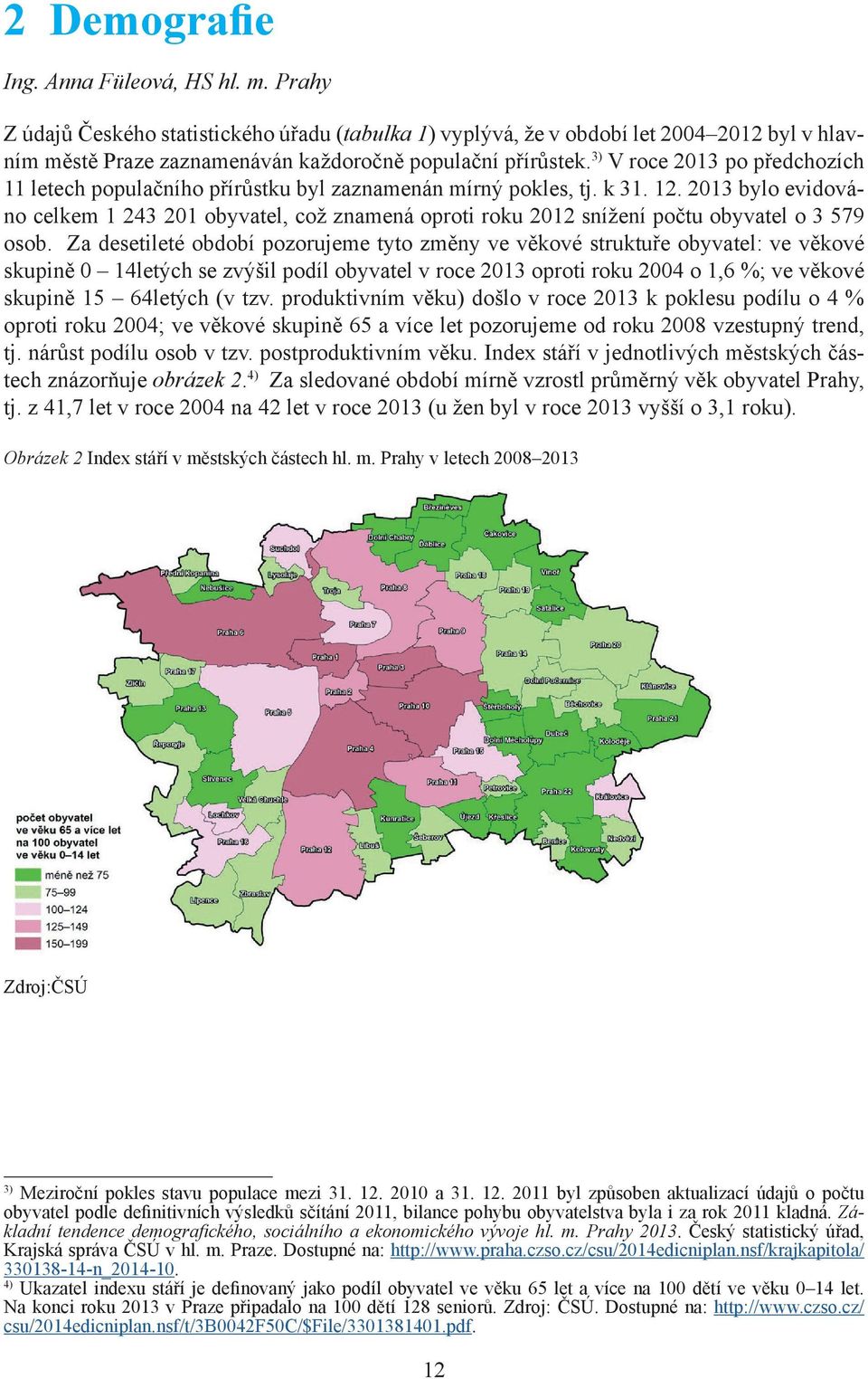 3) V roce 2013 po předchozích 11 letech populačního přírůstku byl zaznamenán mírný pokles, tj. k 31. 12.