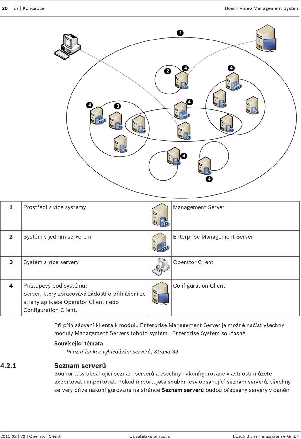 Configuration Client Při přihlašování klienta k modulu Enterprise Management Server je možné načíst všechny moduly Management Servers tohoto systému Enterprise System současně.