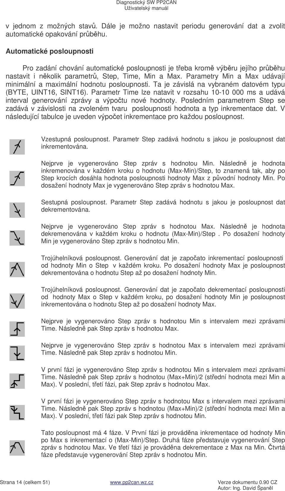 Parametry Min a Max udávají minimální a maximální hodnotu posloupnosti. Ta je závislá na vybraném datovém typu (BYTE, UINT16, SINT16).