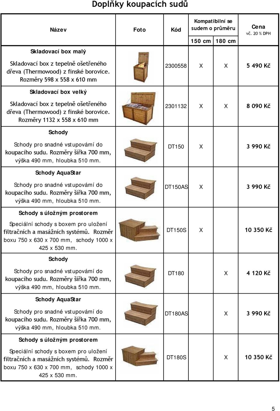 Rozměry 1132 x 558 x 610 mm 2301132 8 090 Kč Schody Schody pro snadné vstupovámí do koupacího sudu. Rozměry šířka 700 mm, výška 490 mm, hloubka 510 mm.