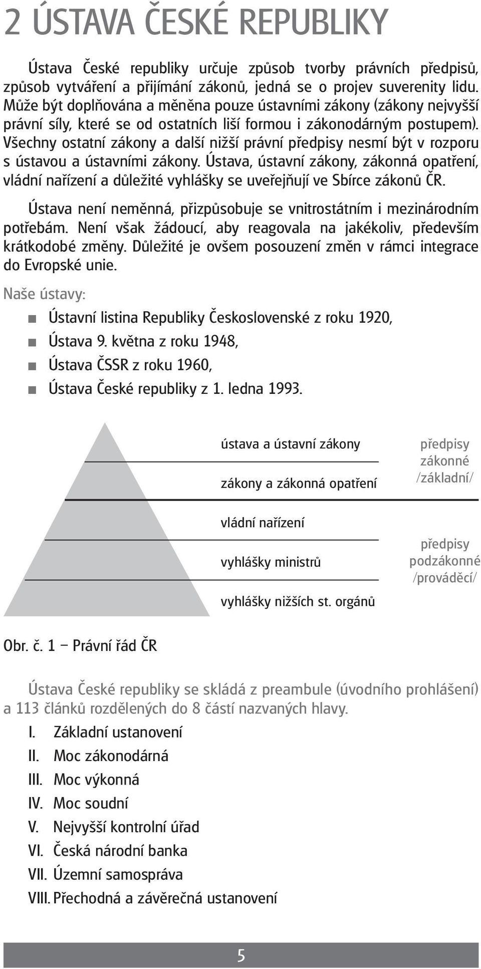 Všechny ostatní zákony a další nižší právní předpisy nesmí být v rozporu s ústavou a ústavními zákony.