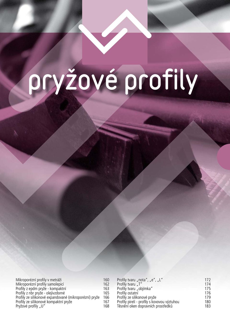 pryže 167 Pryžové profi ly U 168 Profi ly tvaru nota, e, L 172 Profi ly tvaru T 174 Profi ly tvaru objímka 175 Profi ly