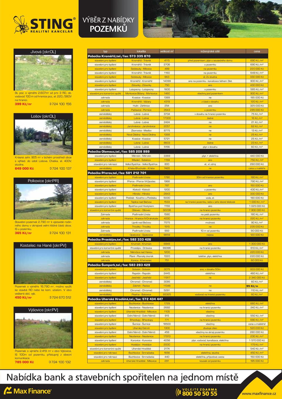 790 m 2 k výstavbě rodinného domu v okrajové velmi klidné části obce. IS u pozemku. 365 Kč/m 2 724 100 131 Kostelec na Hané (okr.pv) Pozemek o výměře 16.790 m 2, možno využít ke stavbě RD nebo ke kom.