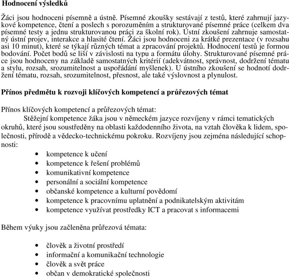 rok). Ústní zkoušení zahrnuje samostatný ústní projev, interakce a hlasité čtení.