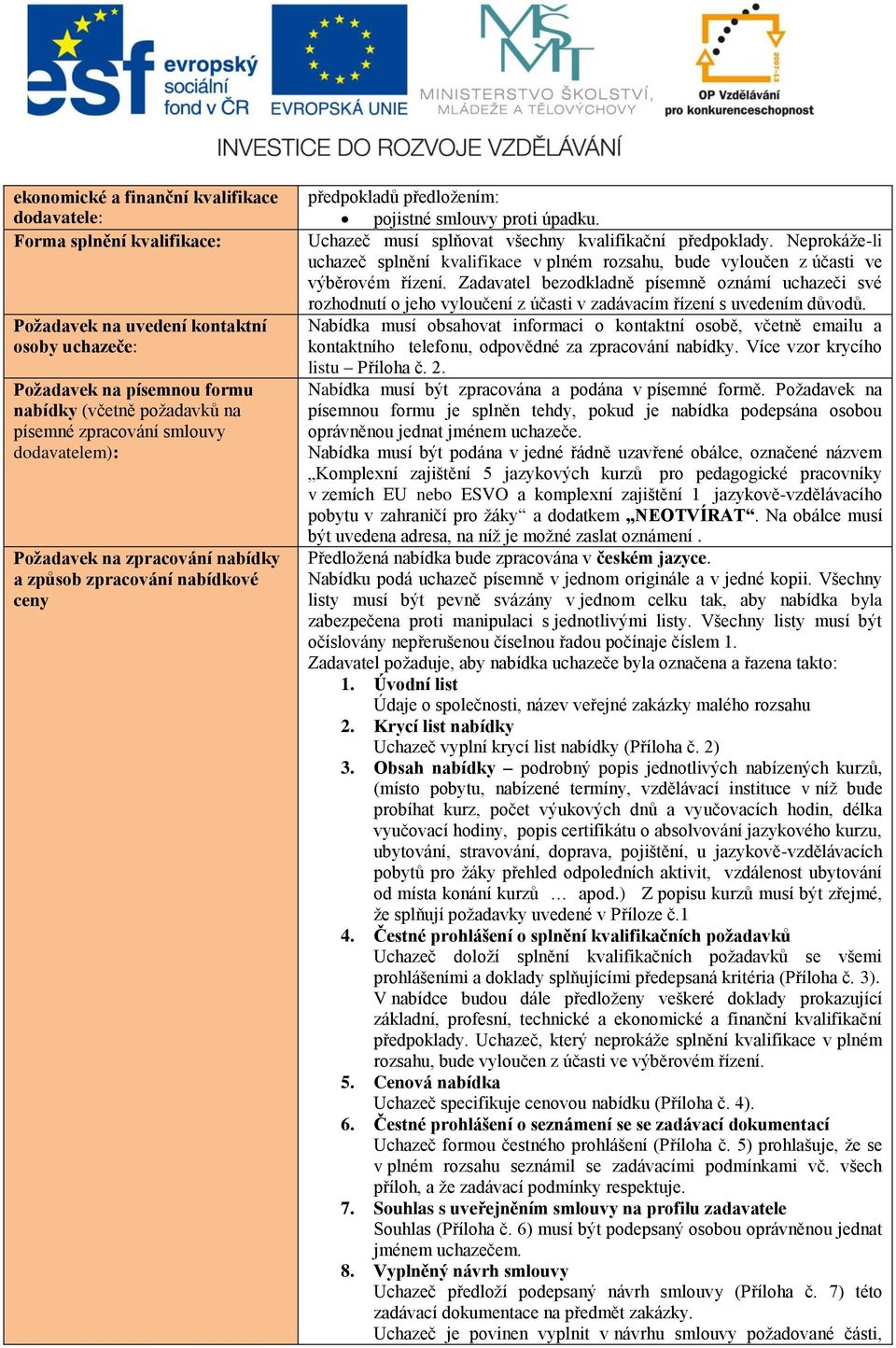 Neprokáže-li uchazeč splnění kvalifikace v plném rozsahu, bude vyloučen z účasti ve výběrovém řízení.