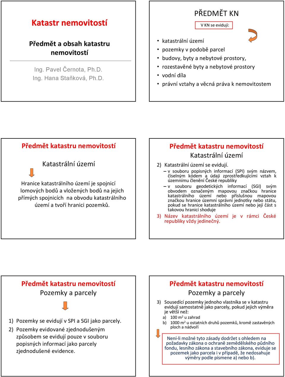 PŘEDMĚT KN V KN se evidují: katastrální území pozemky v podobě parcel budovy, byty a nebytové prostory, rozestavěné byty a nebytové prostory vodní díla právní vztahy a věcná práva k nemovitostem