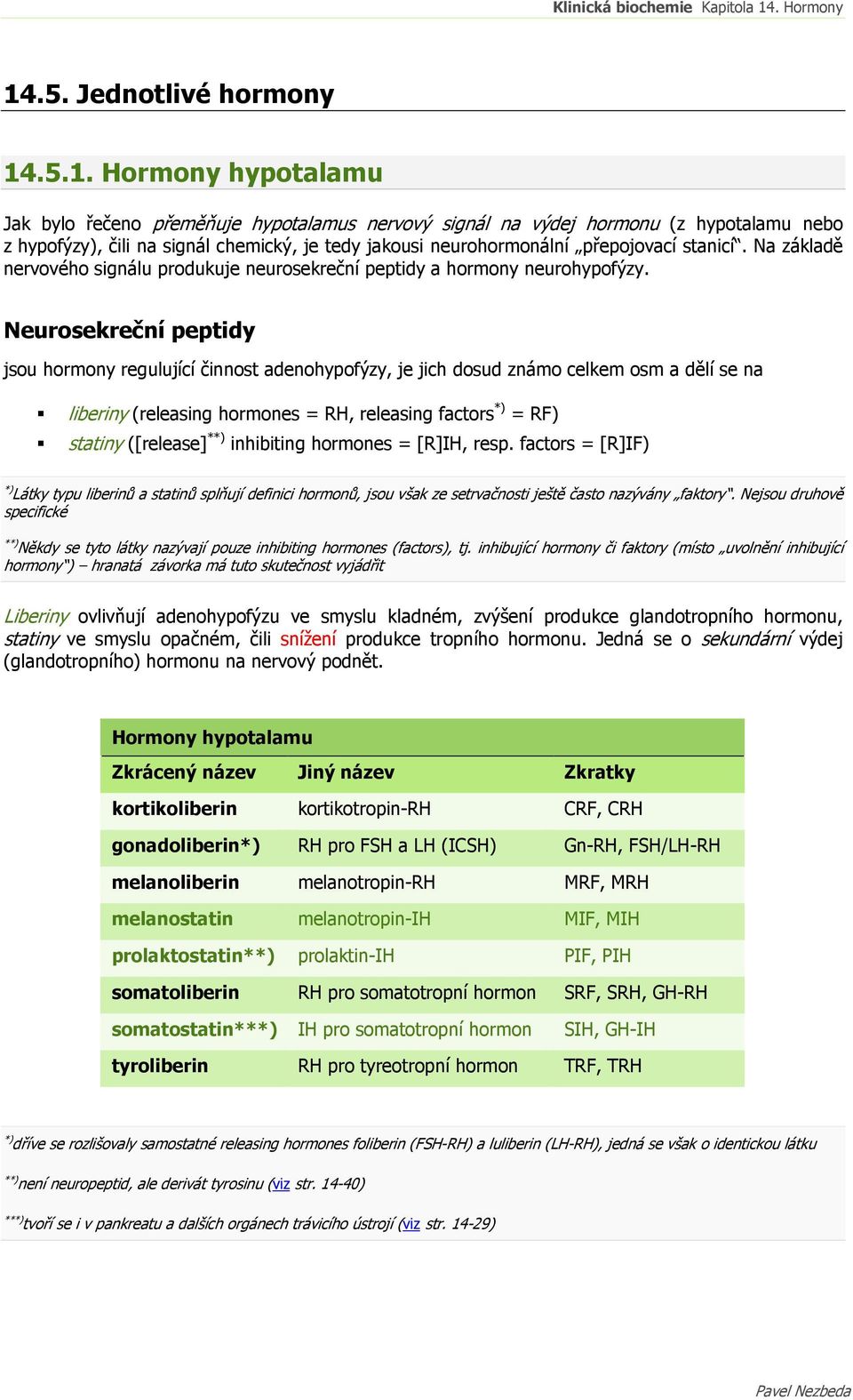 Neurosekreční peptidy jsou hormony regulující činnost adenohypofýzy, je jich dosud známo celkem osm a dělí se na liberiny (releasing hormones = RH, releasing factors *) = RF) statiny ([release] **)