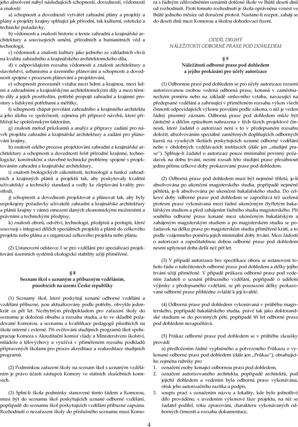 vědomosti a znalosti kultury jako jednoho ze základních vlivů na kvalitu zahradního a krajinářského architektonického díla, d) v odpovídajícím rozsahu vědomosti a znalosti architektury a