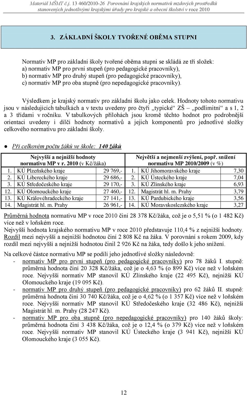 Hodnoty tohoto normativu jsou v následujících tabulkách a v textu uvedeny pro čtyři typické ZŠ podlimitní a s 1, 2 a 3 třídami v ročníku.