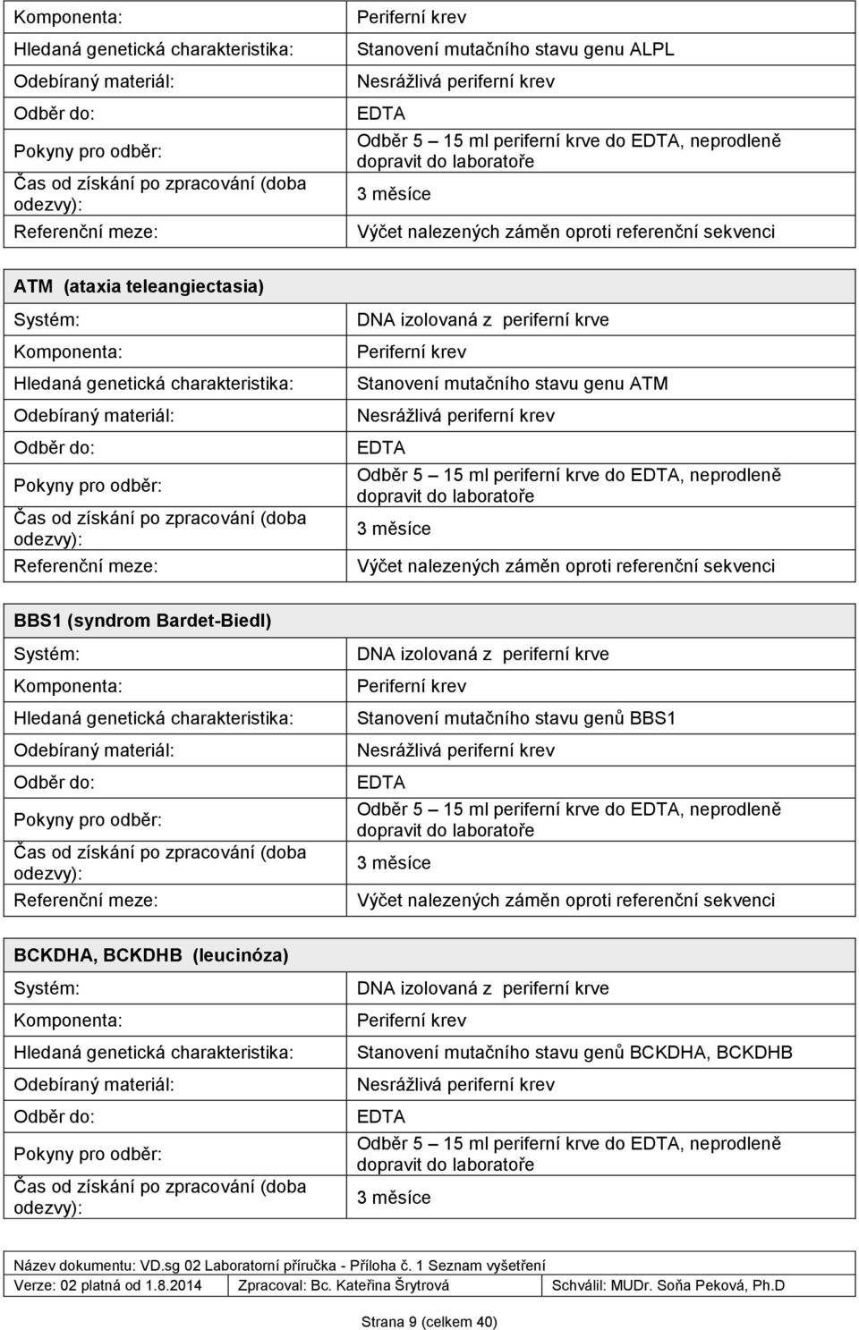 Stanovení mutačního stavu genů BBS1 Odběr 5 15 ml periferní krve do, neprodleně BCKDHA, BCKDHB (leucinóza)