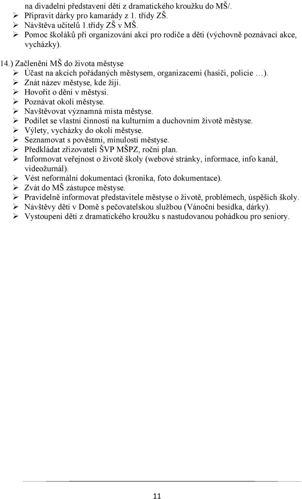 Znát název městyse, kde žiji. Hovořit o dění v městysi. Poznávat okolí městyse. Navštěvovat významná místa městyse. Podílet se vlastní činnosti na kulturním a duchovním životě městyse.
