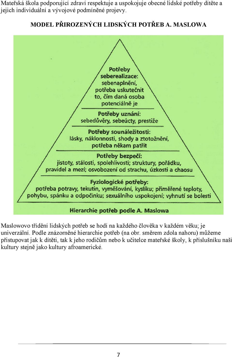 MASLOWA Maslowovo třídění lidských potřeb se hodí na každého člověka v každém věku; je univerzální.