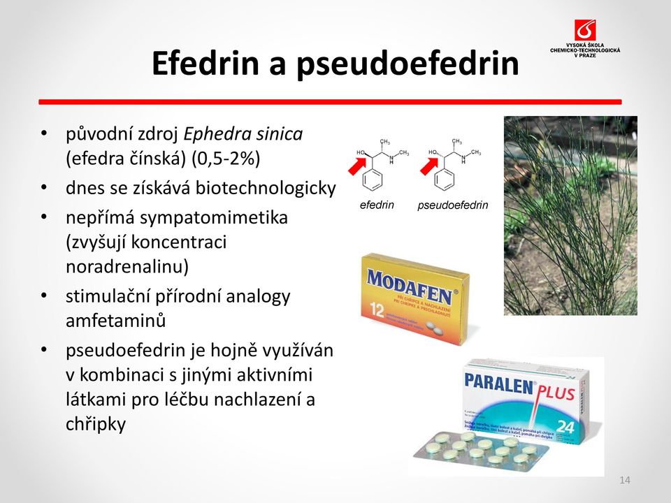 noradrenalinu) stimulační přírodní analogy amfetaminů pseudoefedrin je hojně