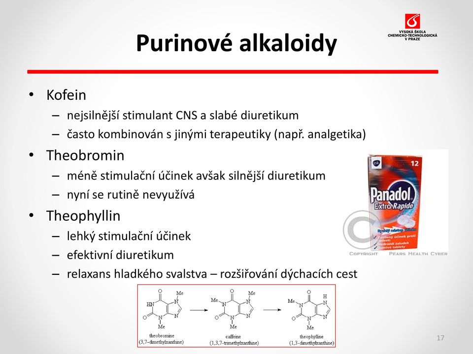 analgetika) Theobromin méně stimulační účinek avšak silnější diuretikum nyní se