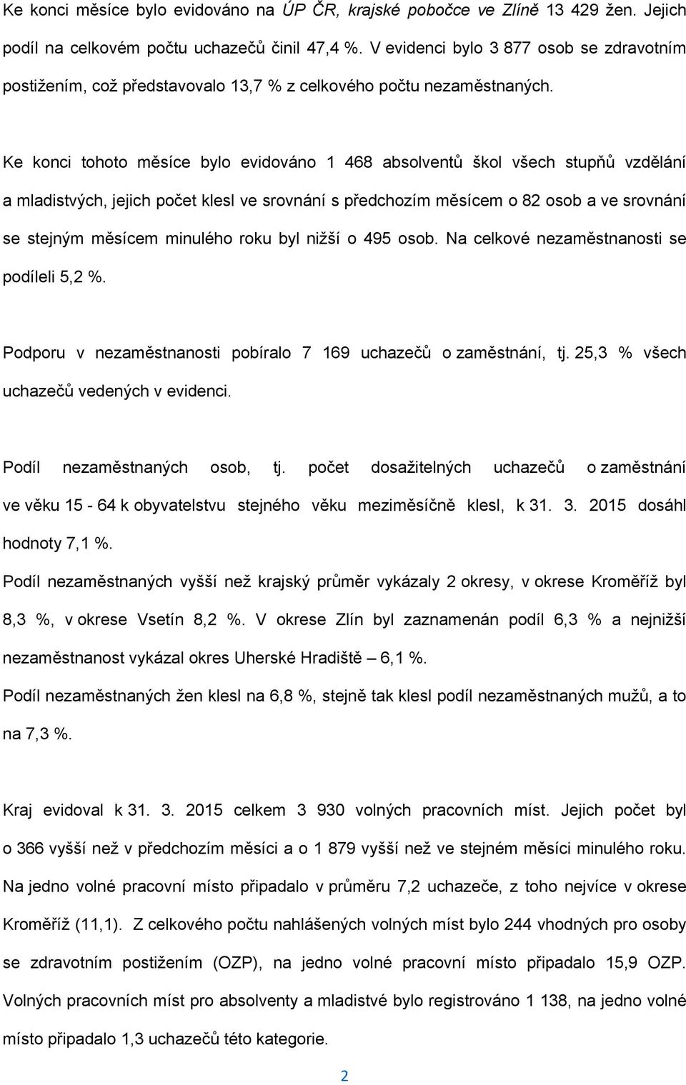 Ke konci tohoto měsíce bylo evidováno 1 468 absolventů škol všech stupňů vzdělání a mladistvých, jejich počet klesl ve srovnání s předchozím měsícem o 82 osob a ve srovnání se stejným měsícem