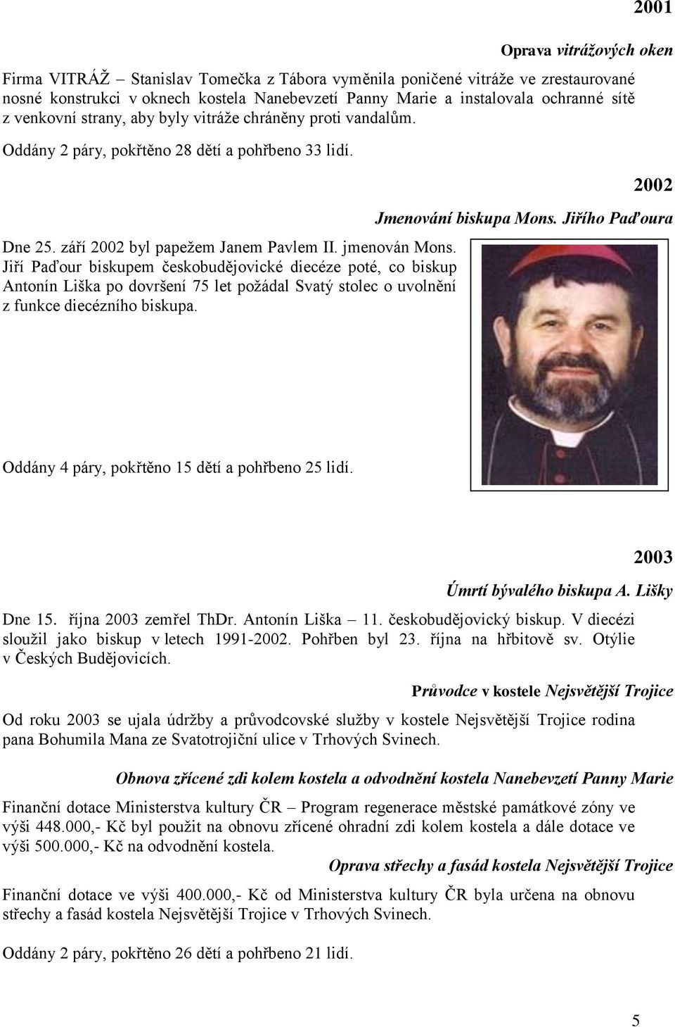 Jiří Paďour biskupem českobudějovické diecéze poté, co biskup Antonín Liška po dovršení 75 let požádal Svatý stolec o uvolnění z funkce diecézního biskupa. 2002 Jmenování biskupa Mons.
