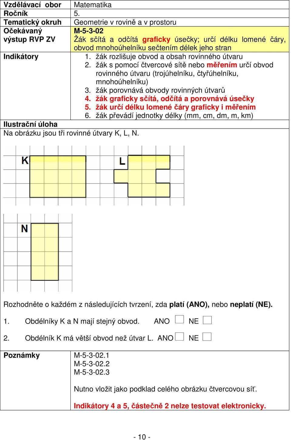 žák s pomocí čtvercové sítě nebo měřením určí obvod rovinného útvaru (trojúhelníku, čtyřúhelníku, mnohoúhelníku) 3. žák porovnává obvody rovinných útvarů 4.