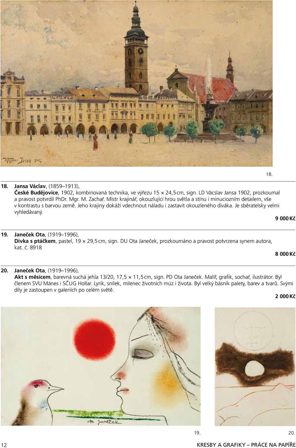 Je sběratelsky velmi vyhledávaný. 9 000 Kč 18. 19. Janeček Ota, (1919 1996), Dívka s ptáčkem, pastel, 19 29,5 cm, sign. DU Ota Janeček, prozkoumáno a pravost potvrzena synem autora, kat. č.