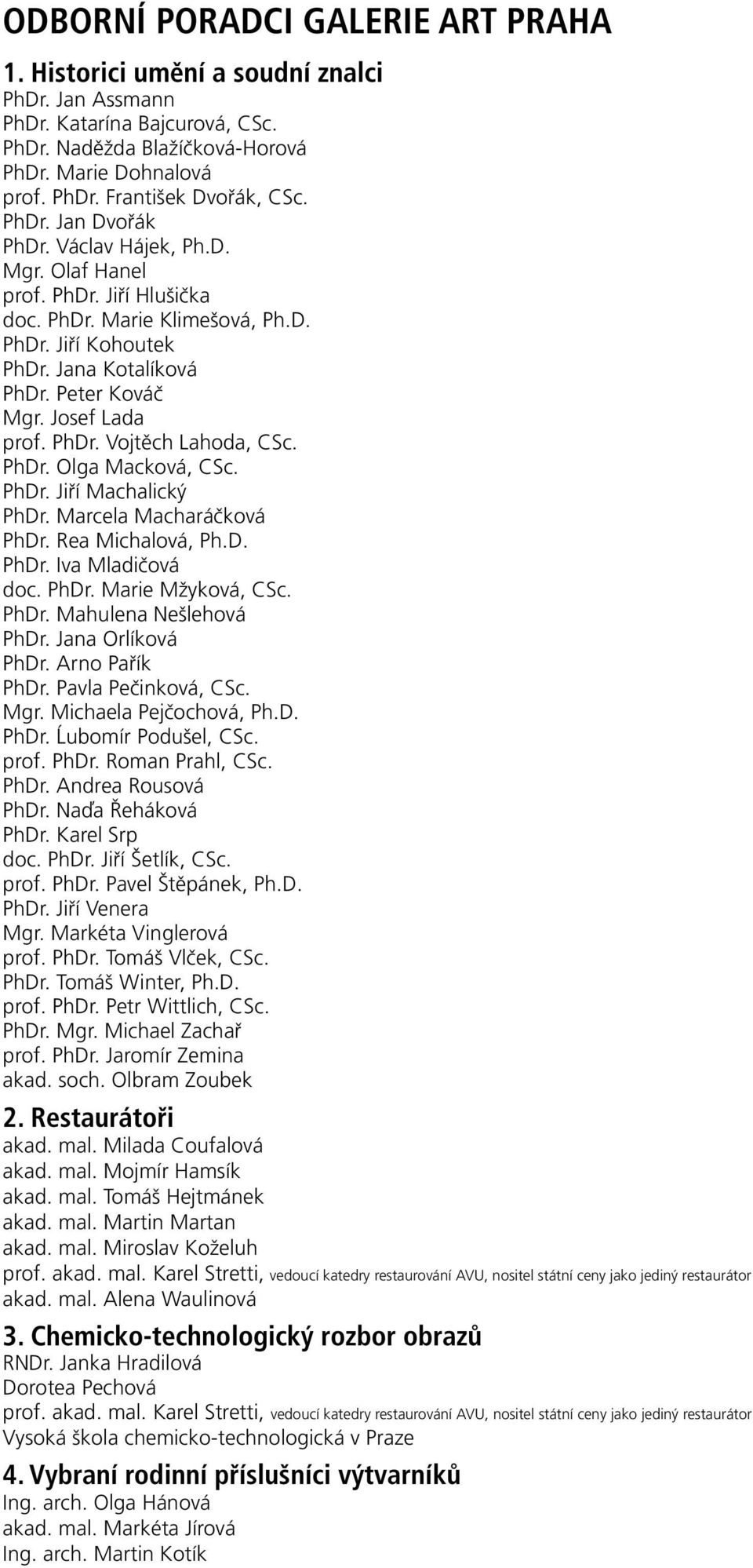 PhDr. Vojtěch Lahoda, CSc. PhDr. Olga Macková, CSc. PhDr. Jiří Machalický PhDr. Marcela Macharáčková PhDr. Rea Michalová, Ph.D. PhDr. Iva Mladičová doc. PhDr. Marie Mžyková, CSc. PhDr. Mahulena Nešlehová PhDr.