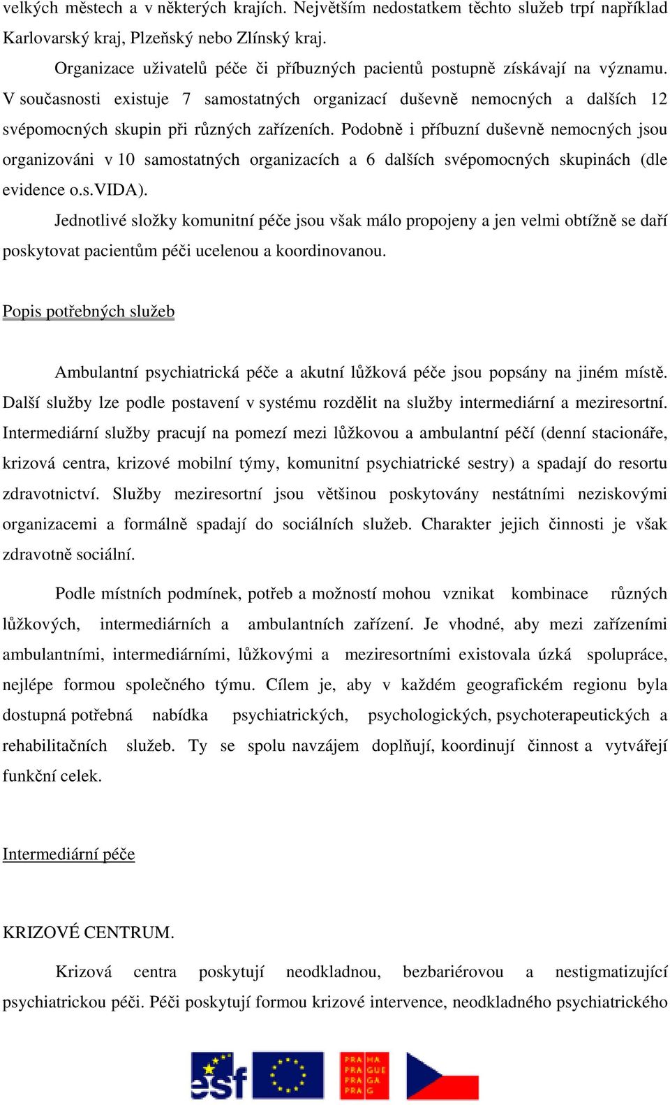 V současnosti existuje 7 samostatných organizací duševně nemocných a dalších 12 svépomocných skupin při různých zařízeních.