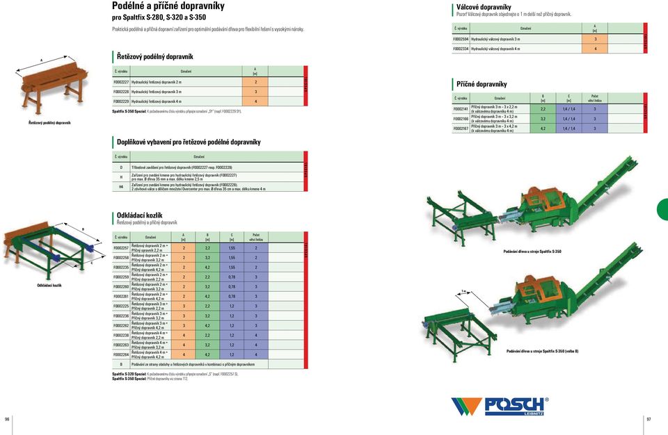 A A Řetězový podélný dopravník F000594 Hydraulický válcový dopravník 3 m 3 F000334 Hydraulický válcový dopravník 4 m 4 Řetězový podélný dopravník F0007 Hydraulický řetězový dopravník m F0008