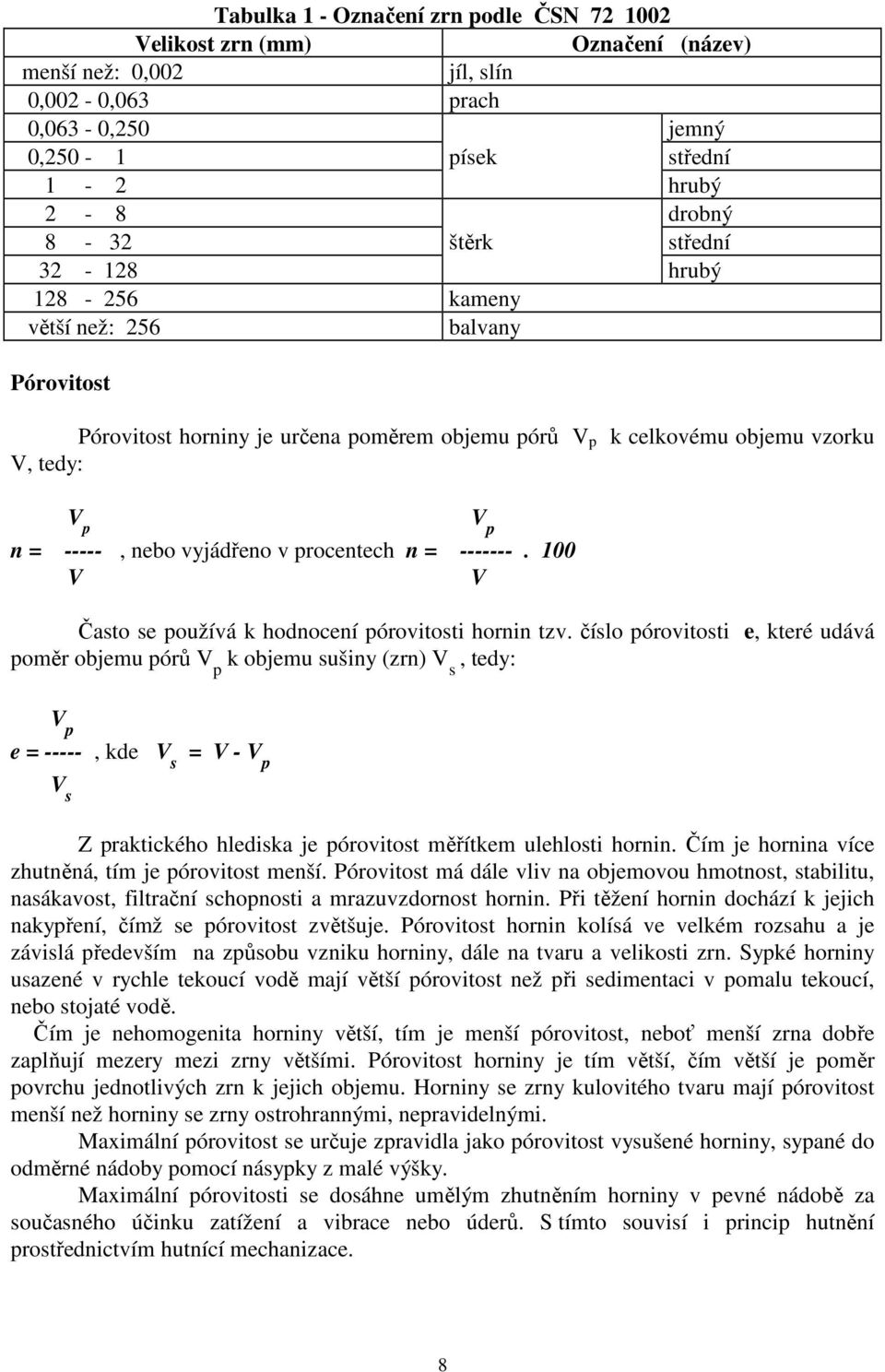 procentech n = -------. 100 V V Často se používá k hodnocení pórovitosti hornin tzv.