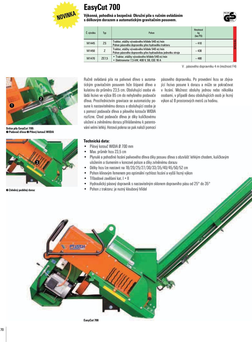 pásového dopravníku přes hydraulickou jednotku stroje Traktor, otáčky vývodového hřídele 540 ot/min Elektromotor 7,5 kw, 400 V, S6, CEE 16 A Hmotnost kg (bez PD) ~ 410 ~ 430 ~ 480 S P E C I Á L V.