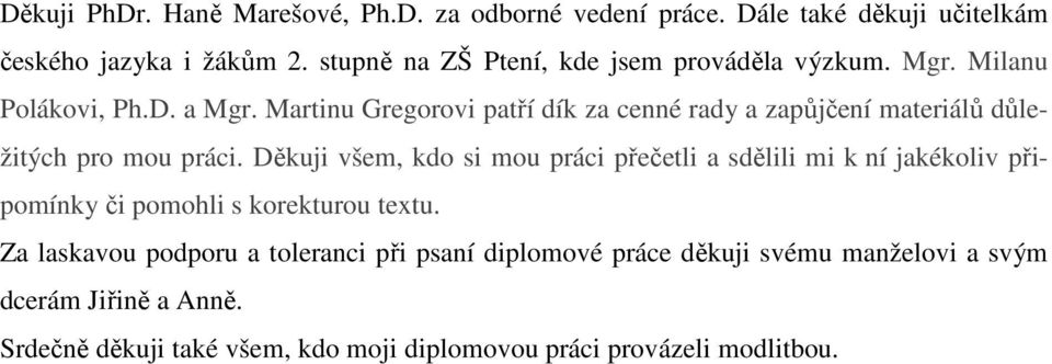 Martinu Gregorovi patří dík za cenné rady a zapůjčení materiálů důležitých pro mou práci.