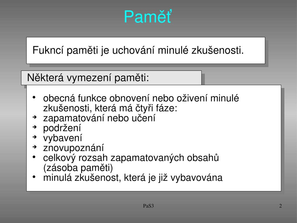 zkušenosti, která má čtyři fáze: zapamatování nebo učení podržení vybavení