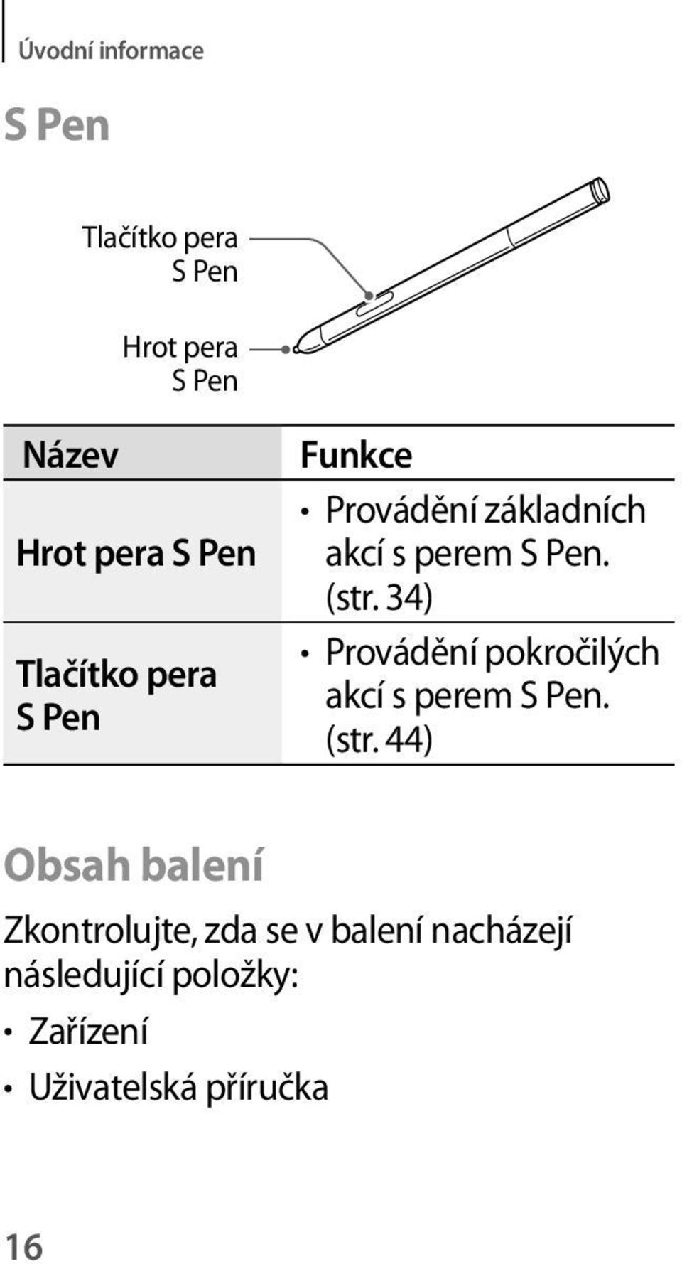 34) Provádění pokročilých akcí s perem S Pen. (str.