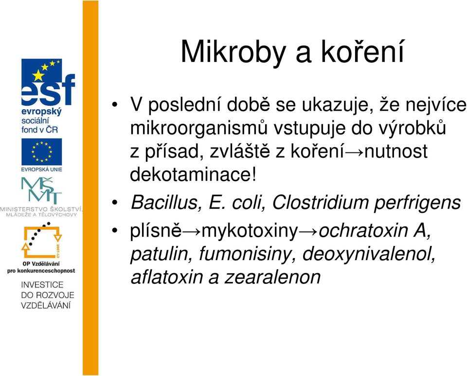 nutnost dekotaminace! Bacillus, E.