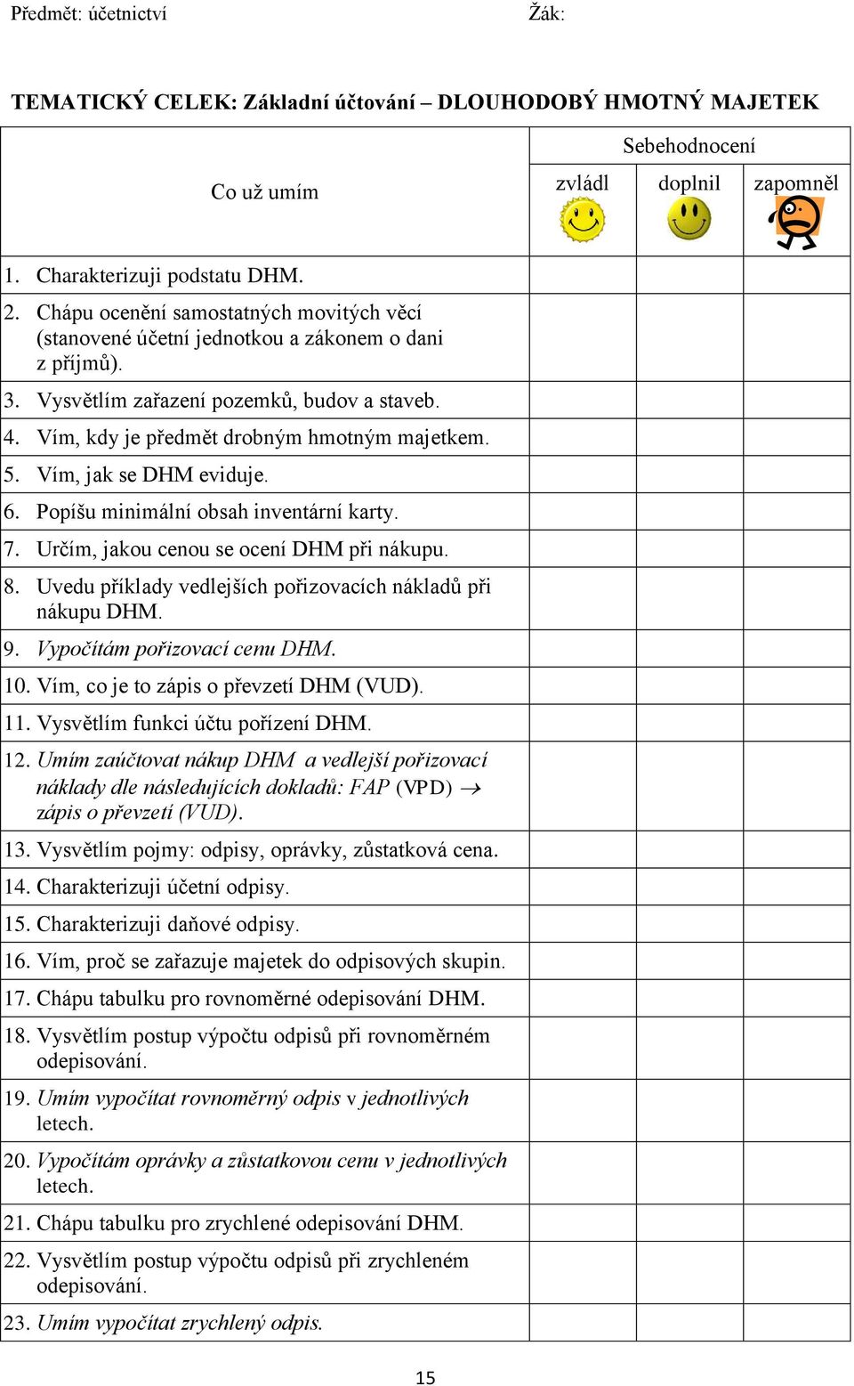 Určím, jakou cenou se ocení DHM při nákupu. 8. Uvedu příklady vedlejších pořizovacích nákladů při nákupu DHM. 9. Vypočítám pořizovací cenu DHM. 10. Vím, co je to zápis o převzetí DHM (VUD). 11.