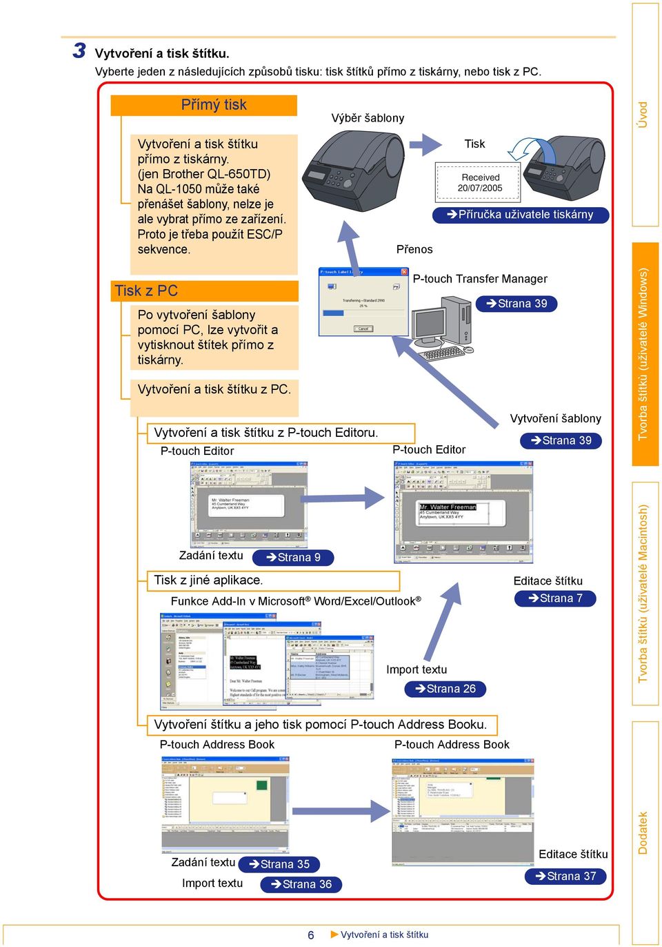 Přenos Tisk Received Příručka uživatele tiskárny Tisk z PC Po vytvoření šablony pomocí PC, lze vytvořit a vytisknout štítek přímo z tiskárny. Vytvoření a tisk štítku z PC.